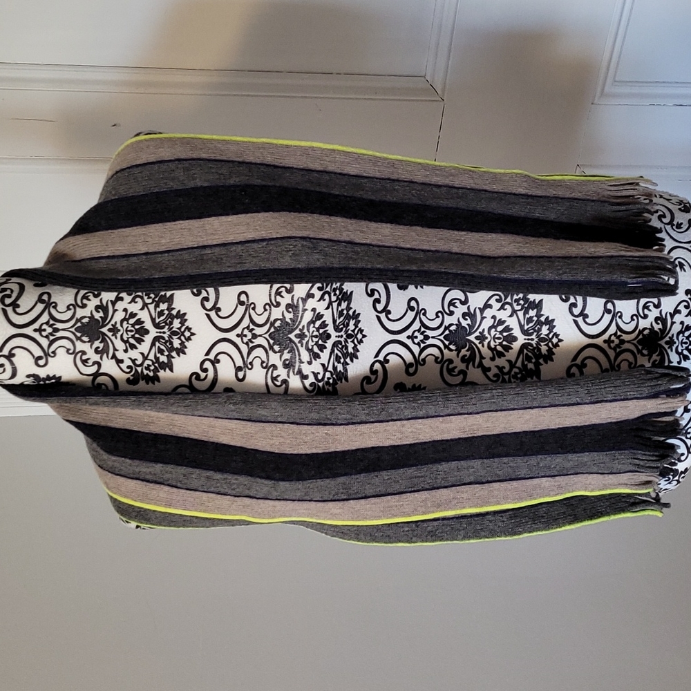 Paul Smith fringed striped scarf grey neon yellow